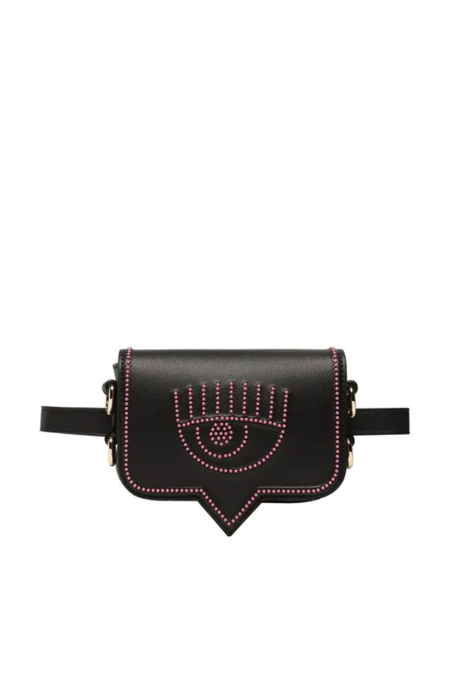 EYELIKE BAG (Ebat;14.5x10x4.5cm.) Pembe Zımbalı Siyah Omuz Çantası
