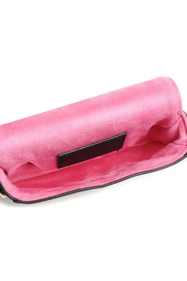 EYELIKE BAG (Ebat;14.5x10x4.5cm.) Pembe Zımbalı Siyah Omuz Çantası