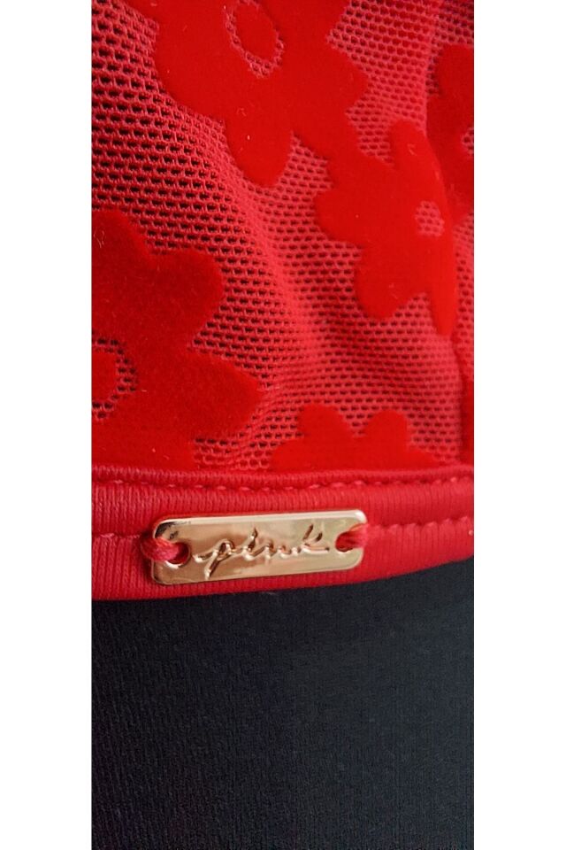 PINK Floklu File Bralet - Kırmızı - M Beden