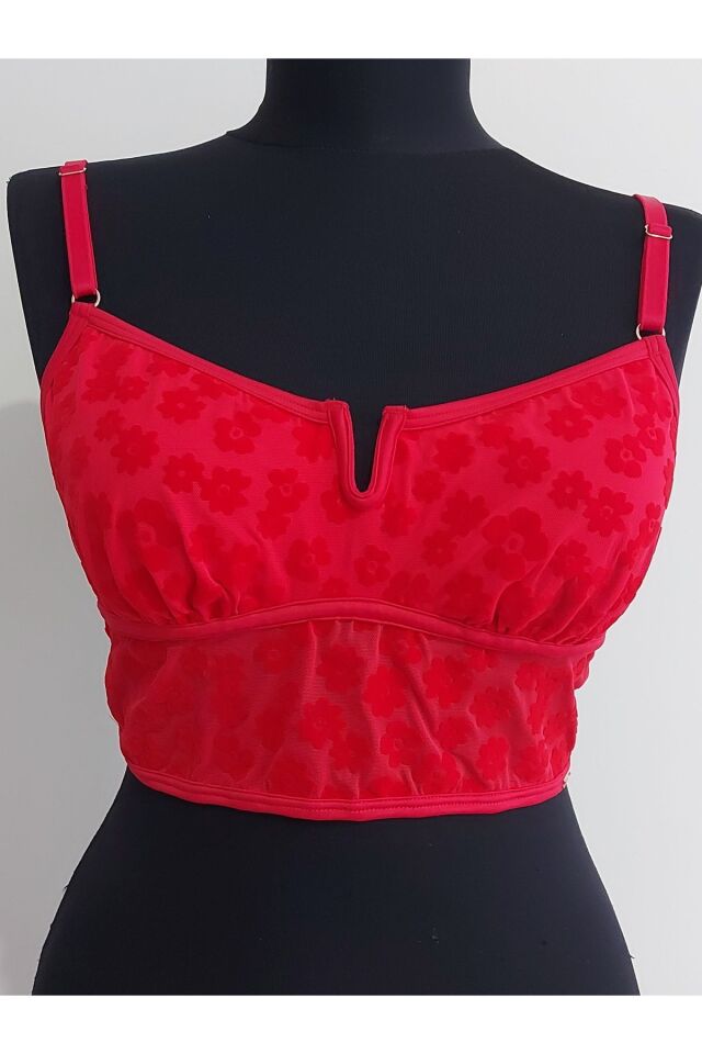 Floklu File Bralet Kırmızı M Beden